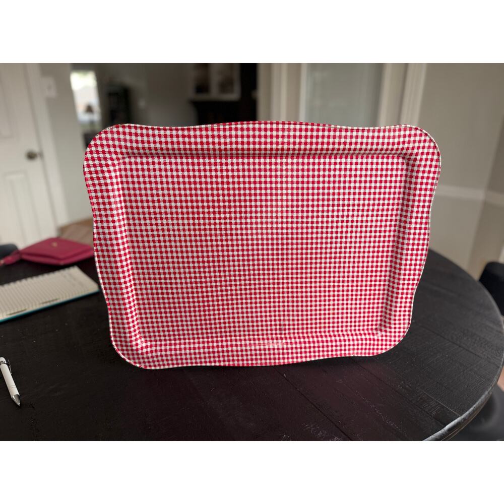 Vintage Red Gingham Metal TV Tray | Rustic Farmhouse Magnetic Message Board